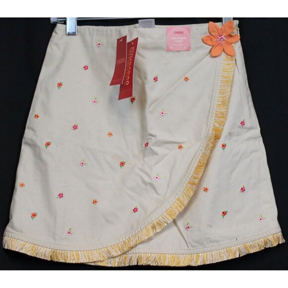 NWT 2005 Gymboree Tropical Paradise Khaki Wrap Around Skirt Fringe Flower size 8 - Picture 1 of 9